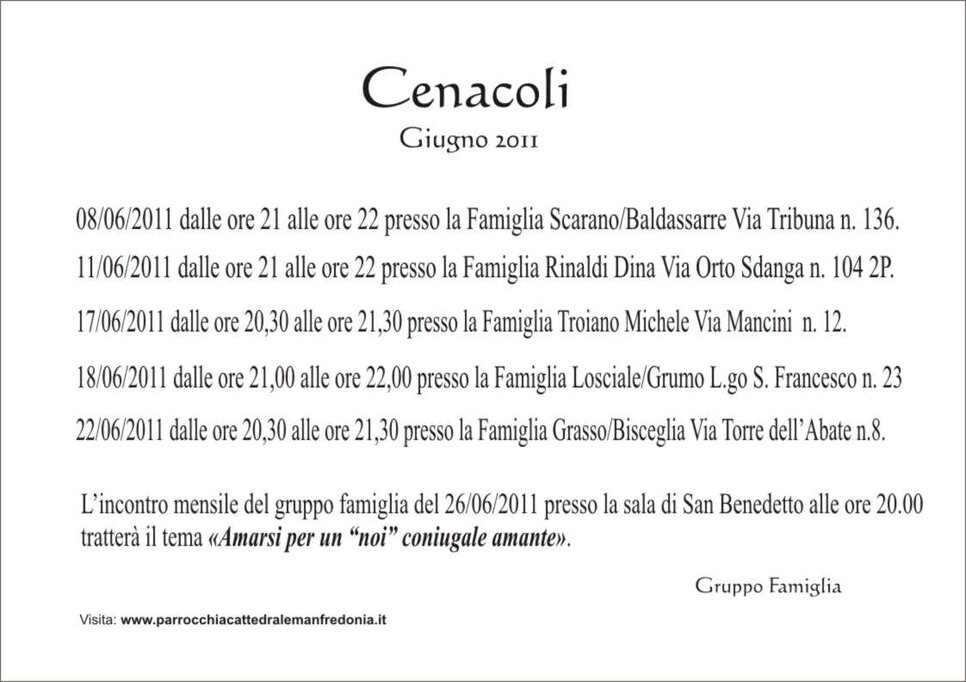 Cenacoli Giugno 2011